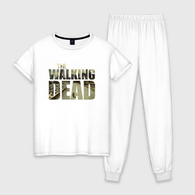 Женская пижама хлопок с принтом The Walking Dead в городе Новоалтайск, 100% хлопок | брюки и футболка прямого кроя, без карманов, на брюках мягкая резинка на поясе и по низу штанин | зомби