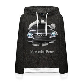 Женская толстовка 3D с принтом Mercedes в городе Новоалтайск, 100% полиэстер  | двухслойный капюшон со шнурком для регулировки, мягкие манжеты на рукавах и по низу толстовки, спереди карман-кенгуру с мягким внутренним слоем. | amg | benz | mercedes | бенс | бенц | кожа | мерседес