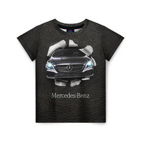 Детская футболка 3D с принтом Mercedes в городе Новоалтайск, 100% гипоаллергенный полиэфир | прямой крой, круглый вырез горловины, длина до линии бедер, чуть спущенное плечо, ткань немного тянется | Тематика изображения на принте: amg | benz | mercedes | бенс | бенц | кожа | мерседес
