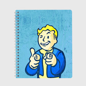 Тетрадь с принтом Fallout в городе Новоалтайск, 100% бумага | 48 листов, плотность листов — 60 г/м2, плотность картонной обложки — 250 г/м2. Листы скреплены сбоку удобной пружинной спиралью. Уголки страниц и обложки скругленные. Цвет линий — светло-серый
 | Тематика изображения на принте: boy | fallout | vault | бункер | постапокалиптические | фалаут | фаллаут | фолаут | фоллаут
