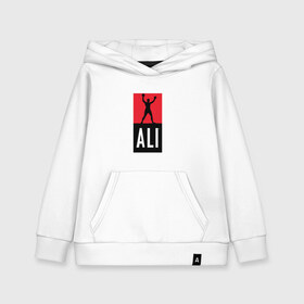 Детская толстовка хлопок с принтом Ali by boxcluber в городе Новоалтайск, 100% хлопок | Круглый горловой вырез, эластичные манжеты, пояс, капюшен | muhammad ali | мухаммед али