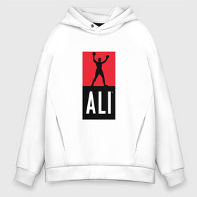 Мужское худи Oversize хлопок с принтом Ali by boxcluber в городе Новоалтайск, френч-терри — 70% хлопок, 30% полиэстер. Мягкий теплый начес внутри —100% хлопок | боковые карманы, эластичные манжеты и нижняя кромка, капюшон на магнитной кнопке | muhammad ali | мухаммед али