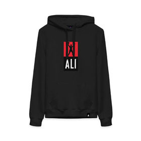 Женская толстовка хлопок с принтом Ali by boxcluber в городе Новоалтайск, френч-терри, мягкий теплый начес внутри (100% хлопок) | карман-кенгуру, эластичные манжеты и нижняя кромка, капюшон с подкладом и шнурком | muhammad ali | мухаммед али