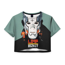 Женская футболка 3D укороченная с принтом Limp Bizkit в городе Новоалтайск, 100% полиэстер | круглая горловина, длина футболки до линии талии, рукава с отворотами | bizkit | limp | limp bizkit | бизкит | лимп | лимп бизкит | лимпбизкит | рок