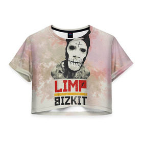 Женская футболка 3D укороченная с принтом Limp Bizkit в городе Новоалтайск, 100% полиэстер | круглая горловина, длина футболки до линии талии, рукава с отворотами | bizkit | limp | limp bizkit | бизкит | лимп | лимп бизкит | лимпбизкит | рок