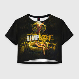 Женская футболка 3D укороченная с принтом Limp Bizkit в городе Новоалтайск, 100% полиэстер | круглая горловина, длина футболки до линии талии, рукава с отворотами | bizkit | cobra | gold | limp | limp bizkit | бизкит | голд | кобра | лимп | лимп бизкит | лимпбизкит | рок