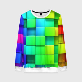 Женский свитшот 3D с принтом Кубики в городе Новоалтайск, 100% полиэстер с мягким внутренним слоем | круглый вырез горловины, мягкая резинка на манжетах и поясе, свободная посадка по фигуре | абстракции | геометрия