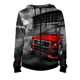 Женская толстовка 3D на молнии с принтом Audi в городе Новоалтайск, 100% полиэстер | длина до линии бедра, манжеты и пояс оформлены мягкой тканевой резинкой, двухслойный капюшон со шнурком для регулировки, спереди молния, по бокам два кармана | audi | ауди