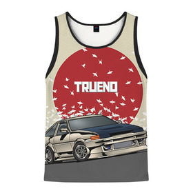 Мужская майка 3D с принтом Toyota Trueno ae86 в городе Новоалтайск, 100% полиэстер | круглая горловина, приталенный силуэт, длина до линии бедра. Пройма и горловина окантованы тонкой бейкой | 86 | corolla | crane | hachiroku | jdm | toyota | trueno | ае86 | журавлики | тоёта | тойота | труено | хачироку | япония