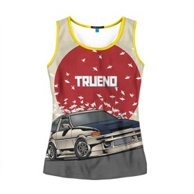 Женская майка 3D с принтом Toyota Trueno ae86 в городе Новоалтайск, 100% полиэстер | круглая горловина, прямой силуэт, длина до линии бедра | 86 | corolla | crane | hachiroku | jdm | toyota | trueno | ае86 | журавлики | тоёта | тойота | труено | хачироку | япония