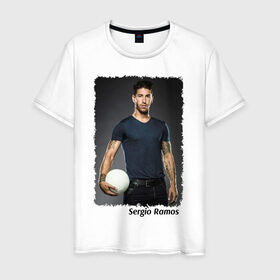 Мужская футболка хлопок с принтом Серхио Рамос (Sergio Ramos) в городе Новоалтайск, 100% хлопок | прямой крой, круглый вырез горловины, длина до линии бедер, слегка спущенное плечо. | sergio ramos | испания | лига чемпионов | реал мадрид | серхио рамос | футбол
