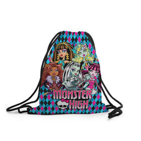 Рюкзак-мешок 3D с принтом Monster High в городе Новоалтайск, 100% полиэстер | плотность ткани — 200 г/м2, размер — 35 х 45 см; лямки — толстые шнурки, застежка на шнуровке, без карманов и подкладки | монстер хай