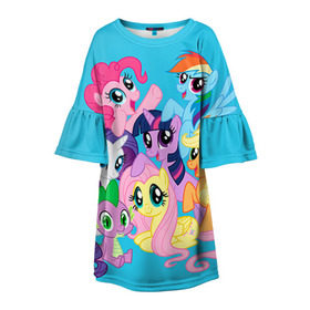 Детское платье 3D с принтом My Little Pony в городе Новоалтайск, 100% полиэстер | прямой силуэт, чуть расширенный к низу. Круглая горловина, на рукавах — воланы | friendship is magic | mlp | my little pony | pinky pie | pony | swag | дружба | литл пони | мой маленький пони | пони | поняши | поняшки | сваг | свэг | чудо