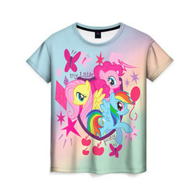 Женская футболка 3D с принтом My Little Pony в городе Новоалтайск, 100% полиэфир ( синтетическое хлопкоподобное полотно) | прямой крой, круглый вырез горловины, длина до линии бедер | friendship is magic | mlp | my little pony | pinky pie | pony | swag | дружба | литл пони | мой маленький пони | пони | поняши | поняшки | сваг | свэг | чудо