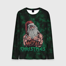 Мужской лонгслив 3D с принтом Metal christmas в городе Новоалтайск, 100% полиэстер | длинные рукава, круглый вырез горловины, полуприлегающий силуэт | happy new year | metal christmas | new year | santa | santa claus | дед мороз | метал | новый год | с новым годом | санта клаус