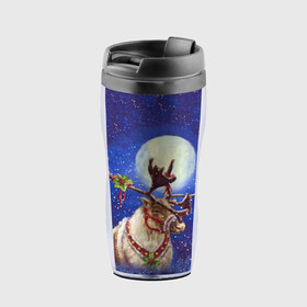 Термокружка-непроливайка с принтом Christmas deer в городе Новоалтайск, внутренняя часть — пищевой пластик, наружная часть — прозрачный пластик, между ними — полиграфическая вставка с рисунком | объем — 350 мл, герметичная крышка | Тематика изображения на принте: 2016 | christmas | deer | год | новогодний | новый | олень | рождественский | с новым годом