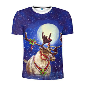 Мужская футболка 3D спортивная с принтом Christmas deer в городе Новоалтайск, 100% полиэстер с улучшенными характеристиками | приталенный силуэт, круглая горловина, широкие плечи, сужается к линии бедра | 2016 | christmas | deer | год | новогодний | новый | олень | рождественский | с новым годом