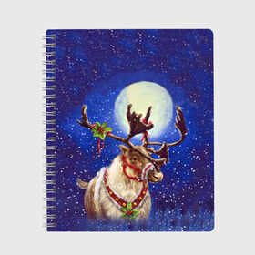 Тетрадь с принтом Christmas deer в городе Новоалтайск, 100% бумага | 48 листов, плотность листов — 60 г/м2, плотность картонной обложки — 250 г/м2. Листы скреплены сбоку удобной пружинной спиралью. Уголки страниц и обложки скругленные. Цвет линий — светло-серый
 | Тематика изображения на принте: 2016 | christmas | deer | год | новогодний | новый | олень | рождественский | с новым годом
