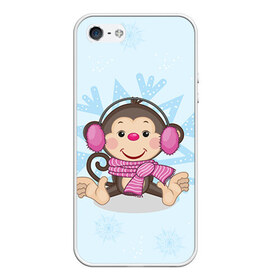 Чехол для Apple iPhone 5/5S силиконовый с принтом Обезьянка в городе Новоалтайск, Силикон | Область печати: задняя сторона чехла, без боковых панелей | Тематика изображения на принте: 2016 | год | мартышка | новый | обезьяна | с новым год | снежинка