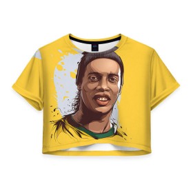 Женская футболка 3D укороченная с принтом Ronaldinho в городе Новоалтайск, 100% полиэстер | круглая горловина, длина футболки до линии талии, рукава с отворотами | football | ronaldinho | роналдиньо | футбол | футболист