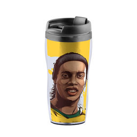 Термокружка-непроливайка с принтом Ronaldinho в городе Новоалтайск, внутренняя часть — пищевой пластик, наружная часть — прозрачный пластик, между ними — полиграфическая вставка с рисунком | объем — 350 мл, герметичная крышка | football | ronaldinho | роналдиньо | футбол | футболист