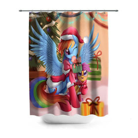 Штора 3D для ванной с принтом My Little Pony в городе Новоалтайск, 100% полиэстер | плотность материала — 100 г/м2. Стандартный размер — 146 см х 180 см. По верхнему краю — пластиковые люверсы для креплений. В комплекте 10 пластиковых колец | friendship is magic | mlp | my little pony | new year | pinky pie | swag | дружба   это чудо | мой маленький пони | новый год | пони | поняши | поняшки | с новым годом | сваг | свэг