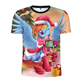 Мужская футболка 3D спортивная с принтом My Little Pony в городе Новоалтайск, 100% полиэстер с улучшенными характеристиками | приталенный силуэт, круглая горловина, широкие плечи, сужается к линии бедра | Тематика изображения на принте: friendship is magic | mlp | my little pony | new year | pinky pie | swag | дружба   это чудо | мой маленький пони | новый год | пони | поняши | поняшки | с новым годом | сваг | свэг