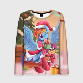 Женский лонгслив 3D с принтом My Little Pony в городе Новоалтайск, 100% полиэстер | длинные рукава, круглый вырез горловины, полуприлегающий силуэт | friendship is magic | mlp | my little pony | new year | pinky pie | swag | дружба   это чудо | мой маленький пони | новый год | пони | поняши | поняшки | с новым годом | сваг | свэг
