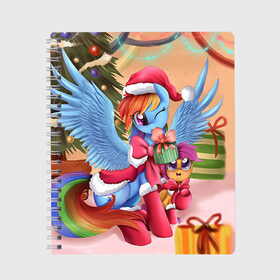 Тетрадь с принтом My Little Pony в городе Новоалтайск, 100% бумага | 48 листов, плотность листов — 60 г/м2, плотность картонной обложки — 250 г/м2. Листы скреплены сбоку удобной пружинной спиралью. Уголки страниц и обложки скругленные. Цвет линий — светло-серый
 | friendship is magic | mlp | my little pony | new year | pinky pie | swag | дружба   это чудо | мой маленький пони | новый год | пони | поняши | поняшки | с новым годом | сваг | свэг