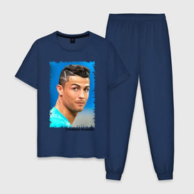 Мужская пижама хлопок с принтом Cristiano Ronaldo в городе Новоалтайск, 100% хлопок | брюки и футболка прямого кроя, без карманов, на брюках мягкая резинка на поясе и по низу штанин
 | cristiano ronaldo | криштиану роналду | лига чемпионов | мю | португалия | реал мадрид | футбол