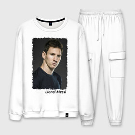 Мужской костюм хлопок с принтом Lionel Messi в городе Новоалтайск, 100% хлопок | на свитшоте круглая горловина, мягкая резинка по низу. Брюки заужены к низу, на них два вида карманов: два “обычных” по бокам и два объемных, с клапанами, расположенные ниже линии бедра. Брюки с мягкой трикотажной резинкой на поясе и по низу штанин. В поясе для дополнительного комфорта — широкие завязки | lionel messi | аргентина | барселона | лига чемпионов | лионель месси | футбол