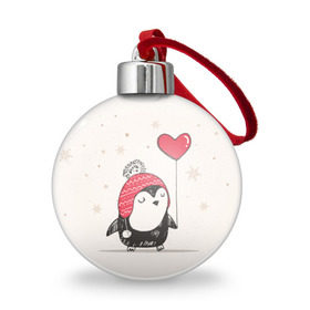 Ёлочный шар с принтом Пингвин с шариком в городе Новоалтайск, Пластик | Диаметр: 77 мм | Тематика изображения на принте: пингвин