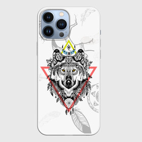 Чехол для iPhone 13 Pro Max с принтом Волк в городе Новоалтайск,  |  | Тематика изображения на принте: волк | животные | перо | перья