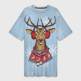 Платье-футболка 3D с принтом Олень в городе Новоалтайск,  |  | 2016 | christmas | hipster | new year | животные | нг | новый год | олень | рождество | с новым годом | хипстер