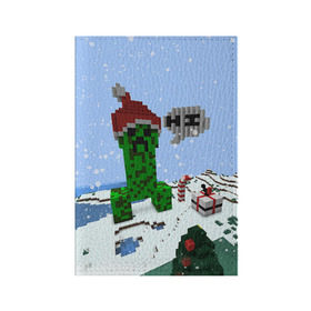 Обложка для паспорта матовая кожа с принтом Minecraft в городе Новоалтайск, натуральная матовая кожа | размер 19,3 х 13,7 см; прозрачные пластиковые крепления | creeper | крипер | майнкрафт | новогодний