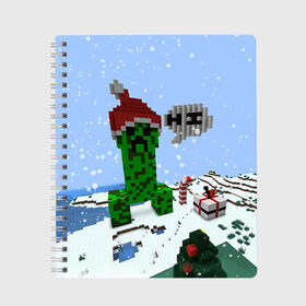 Тетрадь с принтом Minecraft в городе Новоалтайск, 100% бумага | 48 листов, плотность листов — 60 г/м2, плотность картонной обложки — 250 г/м2. Листы скреплены сбоку удобной пружинной спиралью. Уголки страниц и обложки скругленные. Цвет линий — светло-серый
 | creeper | крипер | майнкрафт | новогодний