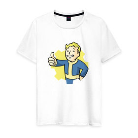 Мужская футболка хлопок с принтом Vault Boy в городе Новоалтайск, 100% хлопок | прямой крой, круглый вырез горловины, длина до линии бедер, слегка спущенное плечо. | boy | fallout | pip | vault | vault boyубежище | фаллаут