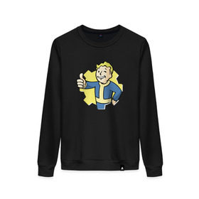 Женский свитшот хлопок с принтом Vault Boy в городе Новоалтайск, 100% хлопок | прямой крой, круглый вырез, на манжетах и по низу широкая трикотажная резинка  | boy | fallout | pip | vault | vault boyубежище | фаллаут