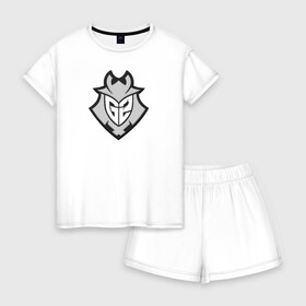 Женская пижама с шортиками хлопок с принтом G2 eSports в городе Новоалтайск, 100% хлопок | футболка прямого кроя, шорты свободные с широкой мягкой резинкой | csgo | cyber | esports | g2 | team | г2 | ксго