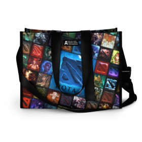 Сумка-шоппер 3D с принтом Dota 2 коллаж логотип в городе Новоалтайск, 100% полиэстер | застегивается на металлическую кнопку; внутренний карман застегивается на молнию. Стенки укреплены специальным мягким материалом, чтобы защитить содержимое от несильных ударов
 | dota 2 коллаж | девушки | игра | логотип | монстры