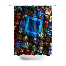 Штора 3D для ванной с принтом Dota 2 коллаж логотип в городе Новоалтайск, 100% полиэстер | плотность материала — 100 г/м2. Стандартный размер — 146 см х 180 см. По верхнему краю — пластиковые люверсы для креплений. В комплекте 10 пластиковых колец | dota 2 коллаж | девушки | игра | логотип | монстры