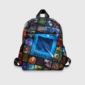 Детский рюкзак 3D с принтом Dota 2 коллаж  логотип в городе Новоалтайск, 100% полиэстер | лямки с регулируемой длиной, сверху петелька, чтобы рюкзак можно было повесить на вешалку. Основное отделение закрывается на молнию, как и внешний карман. Внутри дополнительный карман. По бокам два дополнительных кармашка | Тематика изображения на принте: dota 2 коллаж | девушки | игра | логотип | монстры