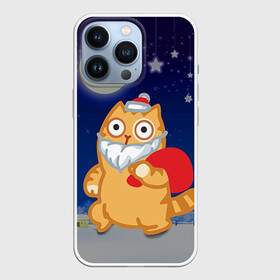 Чехол для iPhone 13 Pro с принтом Новогодний кот в городе Новоалтайск,  |  | Тематика изображения на принте: дед мороз | кот | новый год | персик | с новым годом | смайл