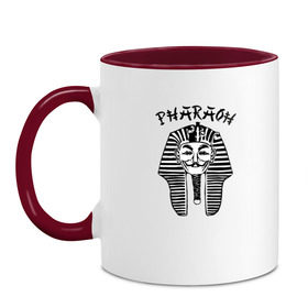 Кружка двухцветная с принтом Pharaoh в городе Новоалтайск, керамика | объем — 330 мл, диаметр — 80 мм. Цветная ручка и кайма сверху, в некоторых цветах — вся внутренняя часть | black | rap | trap | рэп | скр | фара | фараон