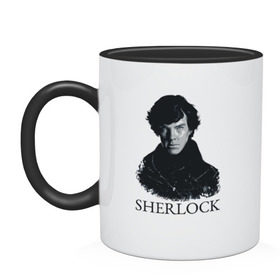 Кружка двухцветная с принтом Шерлок Холмс (SHERLOCK) в городе Новоалтайск, керамика | объем — 330 мл, диаметр — 80 мм. Цветная ручка и кайма сверху, в некоторых цветах — вся внутренняя часть | Тематика изображения на принте: sherlock | бенедикт камбербэтч | шерлок холмс