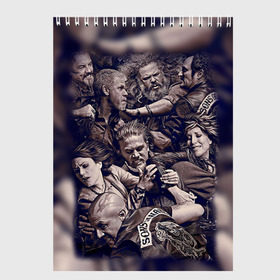 Скетчбук с принтом Sons Of Anarchy в городе Новоалтайск, 100% бумага
 | 48 листов, плотность листов — 100 г/м2, плотность картонной обложки — 250 г/м2. Листы скреплены сверху удобной пружинной спиралью | sons of anarchy | анархии | сыны