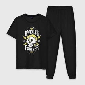 Мужская пижама хлопок с принтом Dweller Forever в городе Новоалтайск, 100% хлопок | брюки и футболка прямого кроя, без карманов, на брюках мягкая резинка на поясе и по низу штанин
 | boy | fallout | pip | vault | убежище | фаллаут