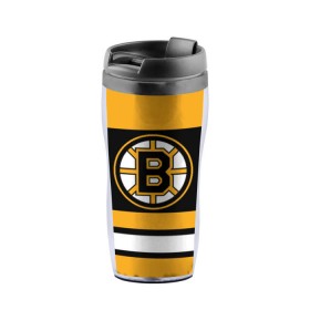 Термокружка-непроливайка с принтом Boston Bruins в городе Новоалтайск, внутренняя часть — пищевой пластик, наружная часть — прозрачный пластик, между ними — полиграфическая вставка с рисунком | объем — 350 мл, герметичная крышка | Тематика изображения на принте: boston bruins | hockey | nhl | нхл | спорт | хоккей