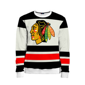 Детский свитшот 3D с принтом Chicago Blackhawks в городе Новоалтайск, 100% полиэстер | свободная посадка, прямой крой, мягкая тканевая резинка на рукавах и понизу свитшота | Тематика изображения на принте: chicago blackhawks | hockey | nhl | нхл | хоккей