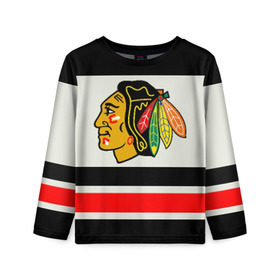 Детский лонгслив 3D с принтом Chicago Blackhawks в городе Новоалтайск, 100% полиэстер | длинные рукава, круглый вырез горловины, полуприлегающий силуэт
 | chicago blackhawks | hockey | nhl | нхл | хоккей